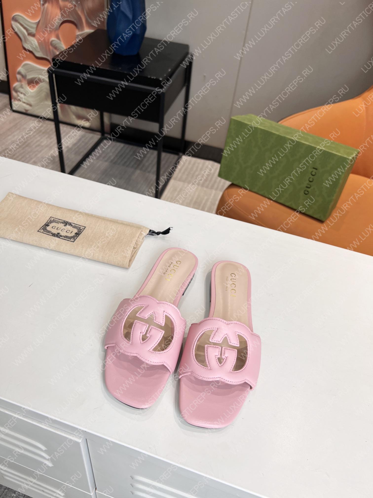 G*u*i interlocking g cut-out slide sandal baby pink 694451