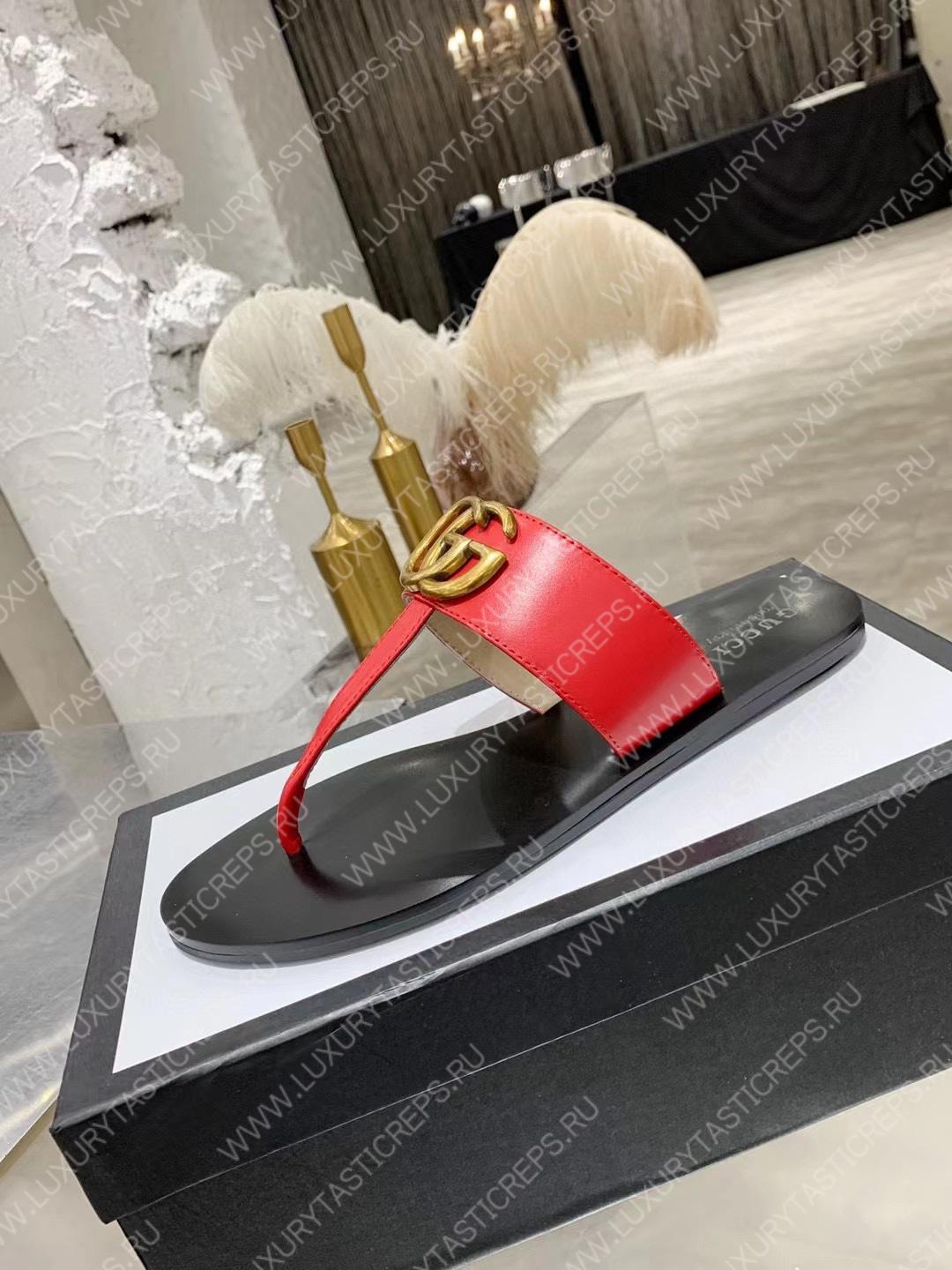 G*u*i leather thong sandal with double g red 497444