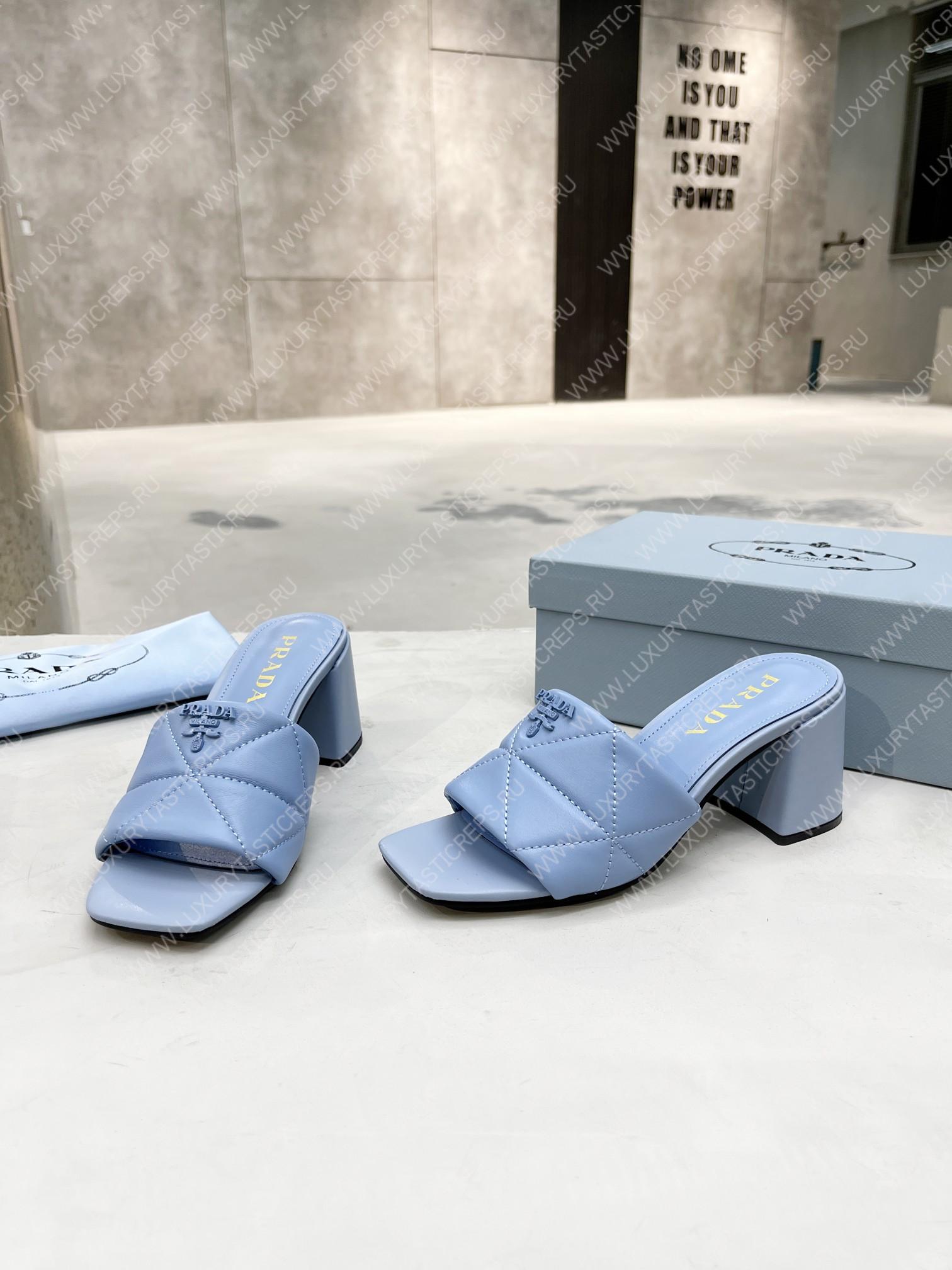 Pra*a quilted nappa leather heeled sandals light blue 1xx583