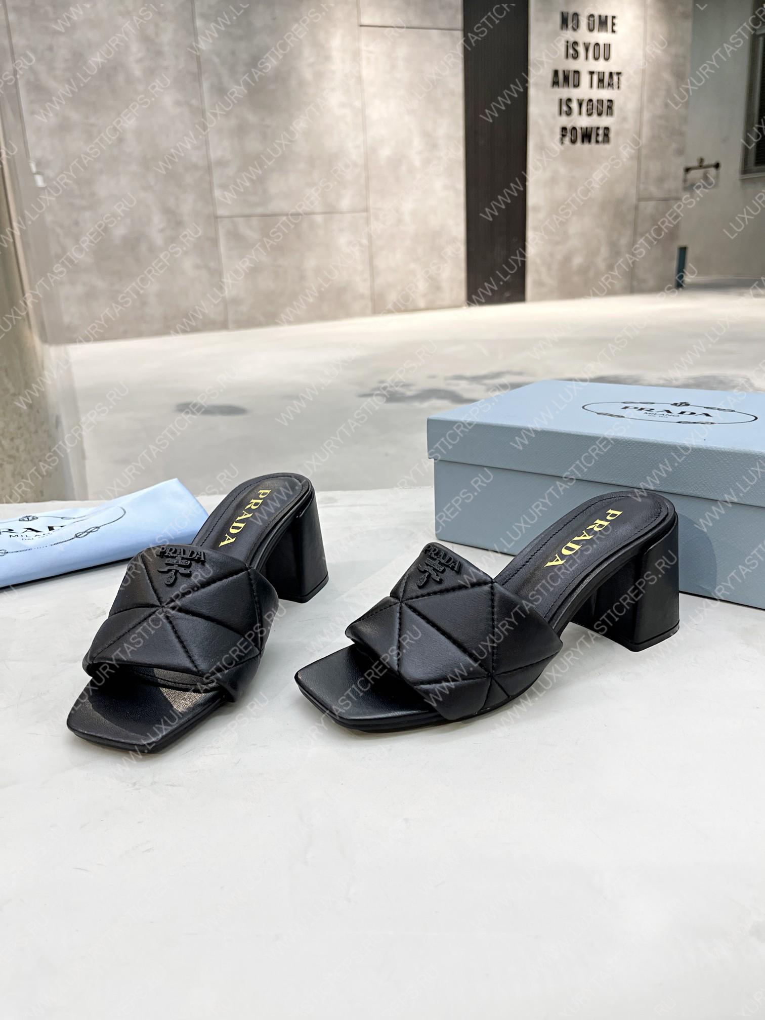 Pra*a quilted nappa leather heeled sandals black 1xx583