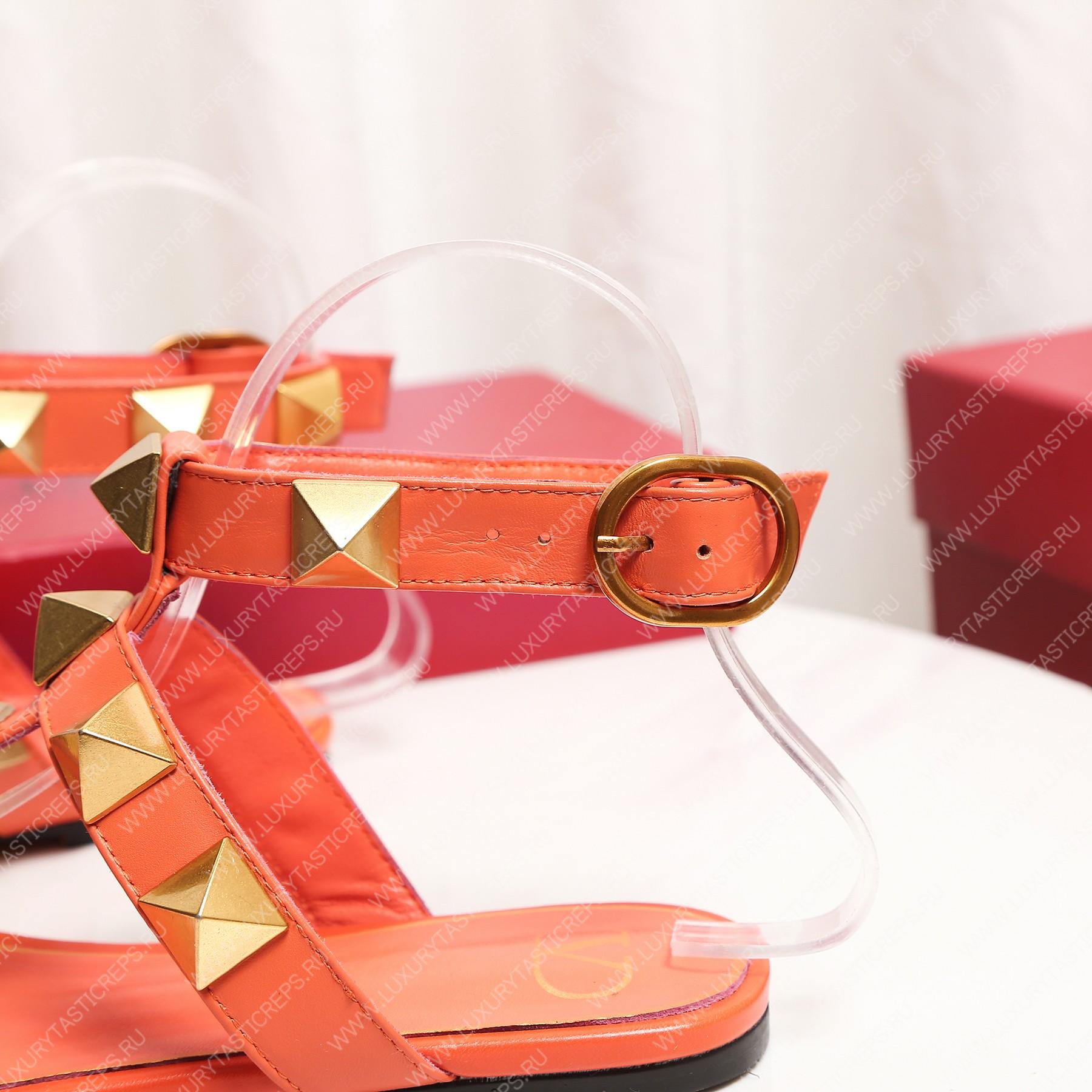 VALENTINO ROMAN STUD FLAT CALFSKIN SANDAL ORANGE 1W2S0BU8ZWM
