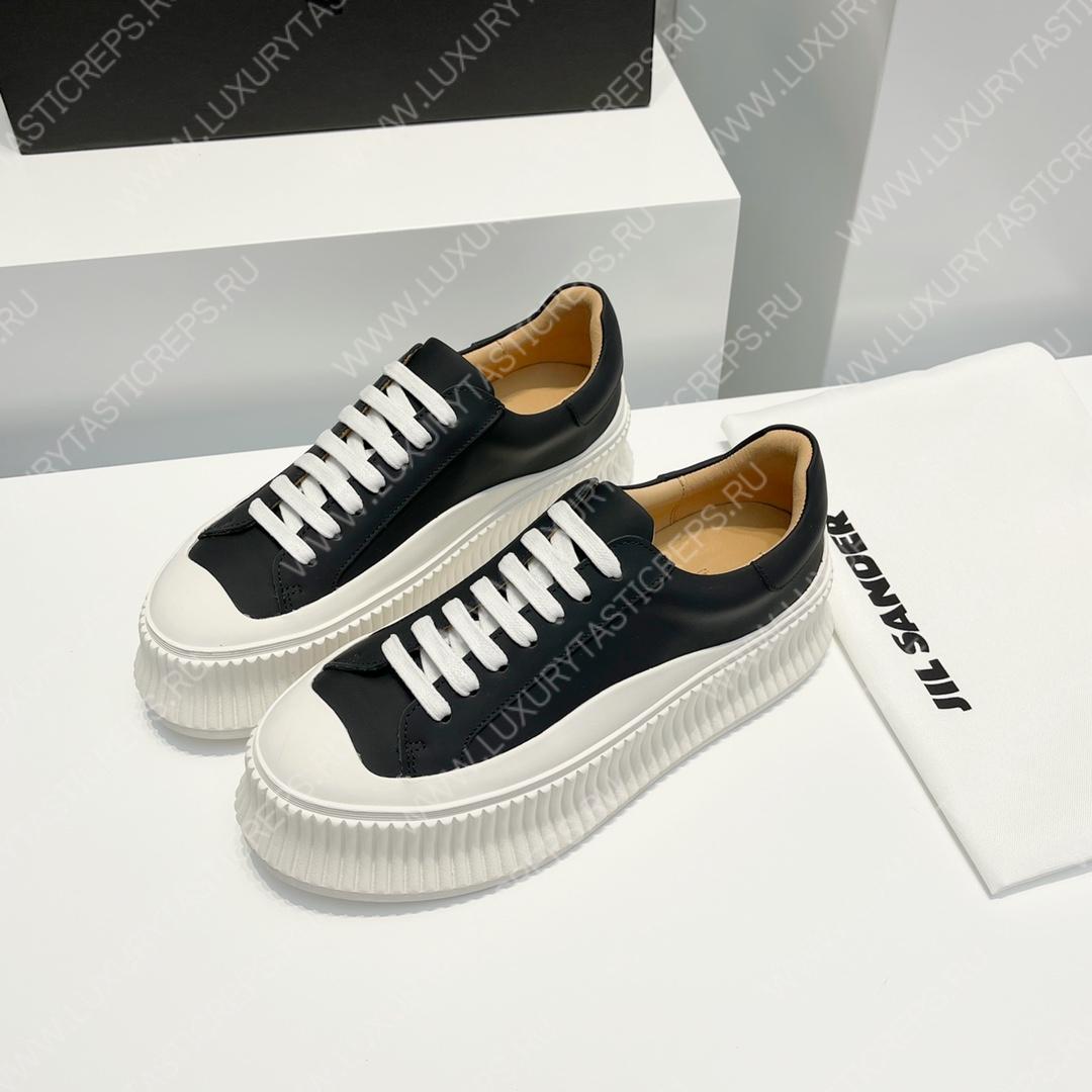 JIL SANDER LEATHER SNEAKERS BLACK AND WHITE D110ASH4