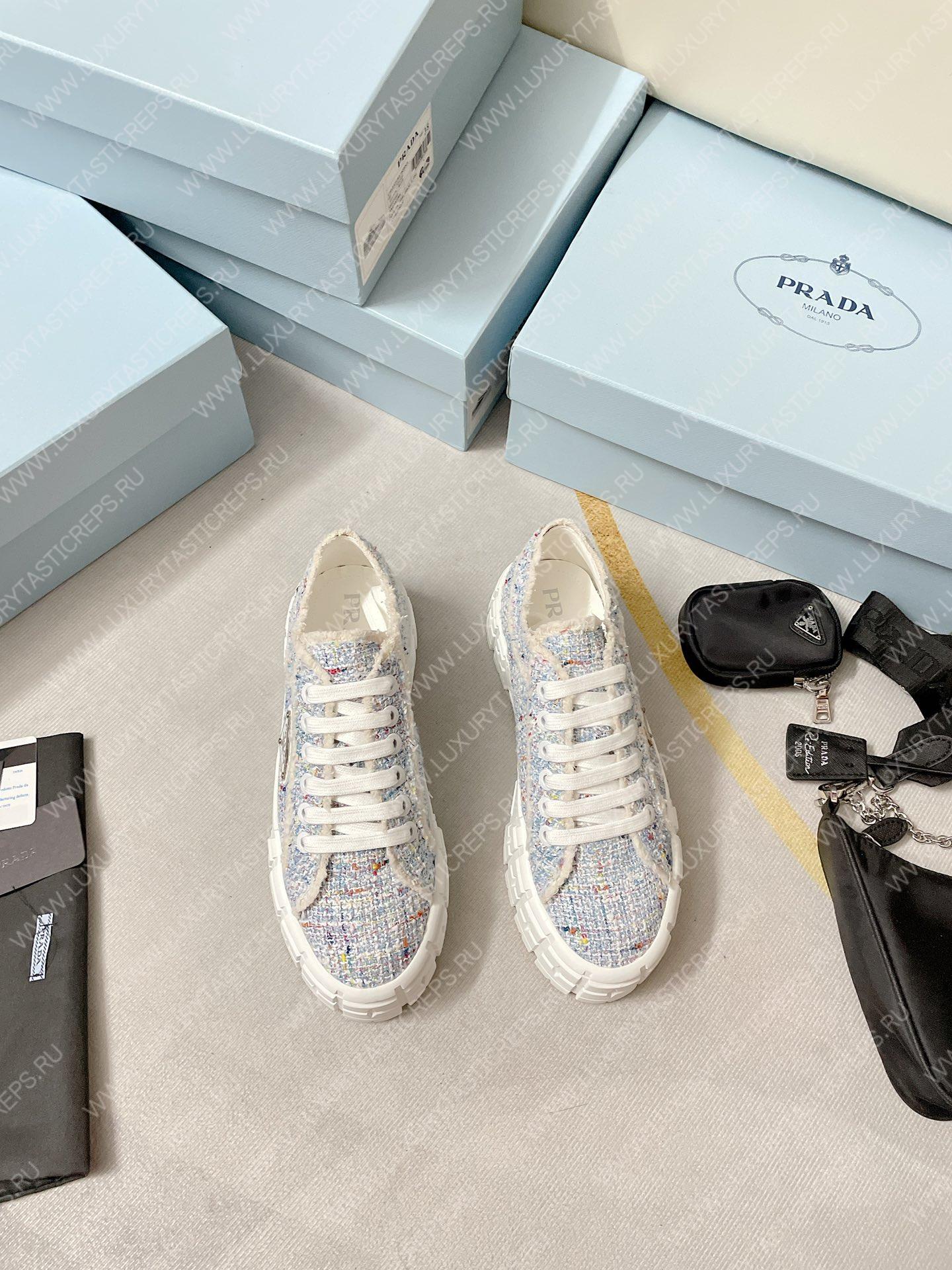 Pra*a double wheel nylon gabardine sneakers tweed blue 1e260m