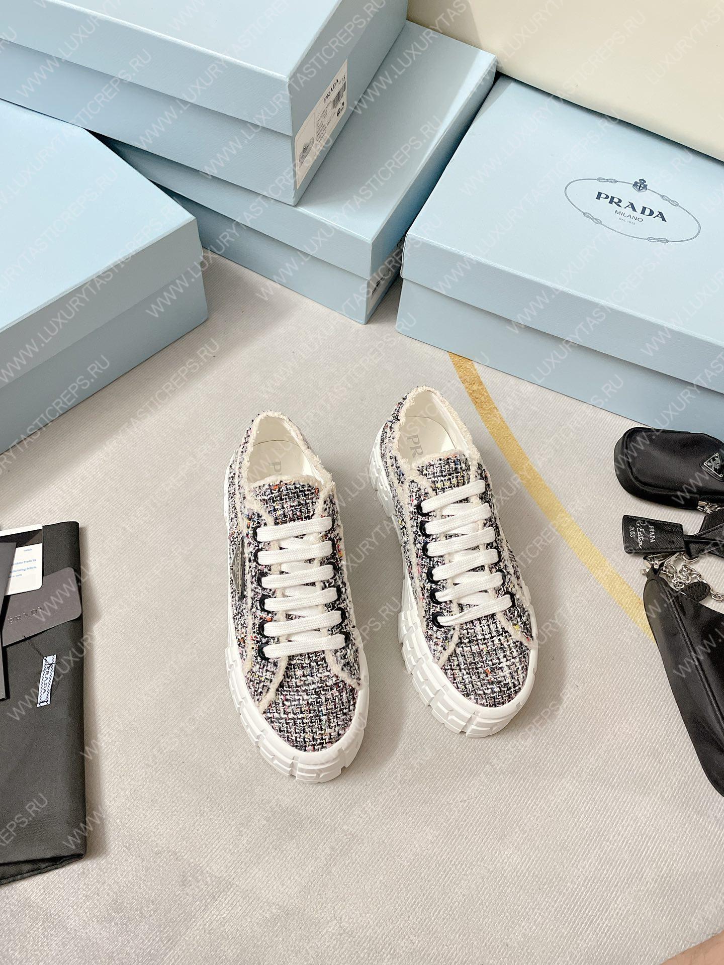 Pra*a double wheel nylon gabardine sneakers tweed grey 1e260m