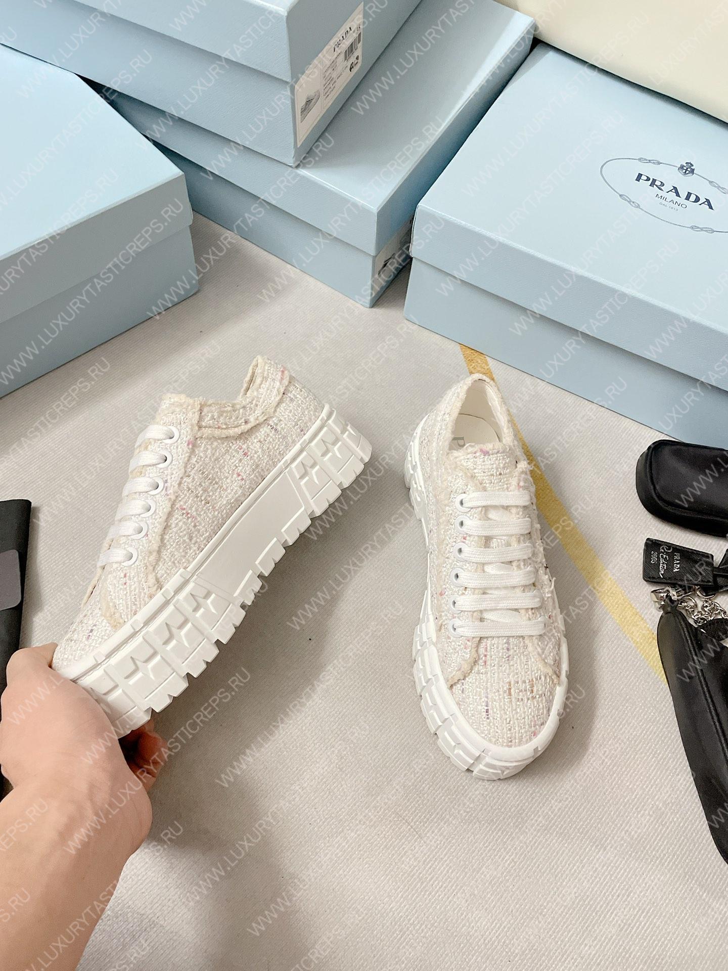 Pra*a double wheel nylon gabardine sneakers tweed white 1e260m