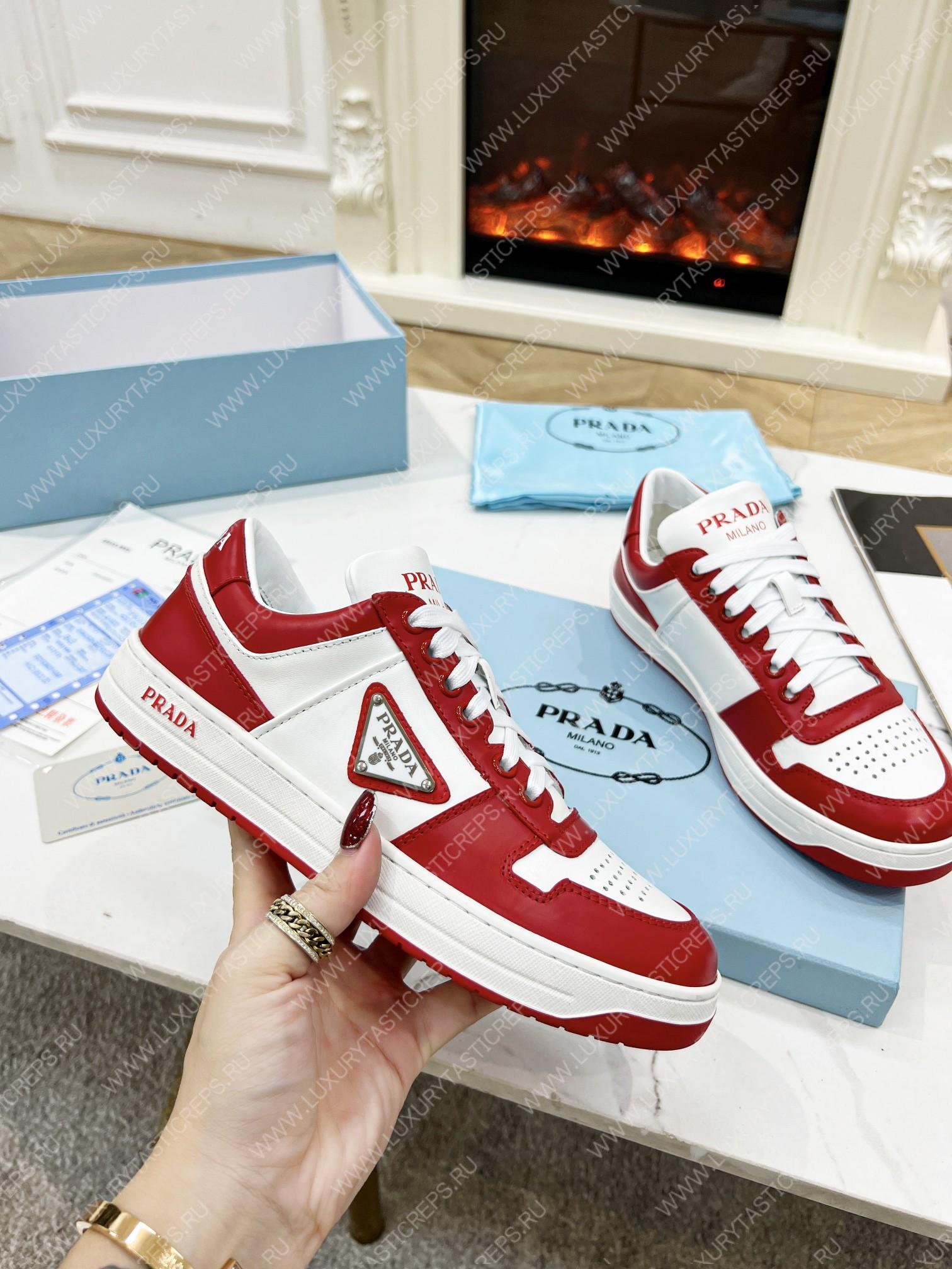 Pra*a downtown leather sneakers white/red 2ee364