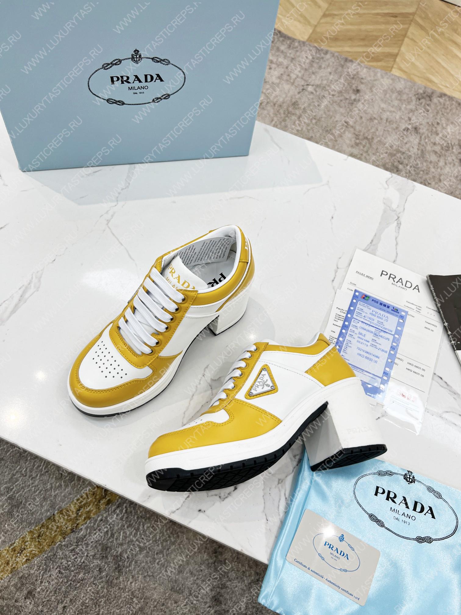 Pra*a downtown high-heeled leather sneakers white/sun 1e792m