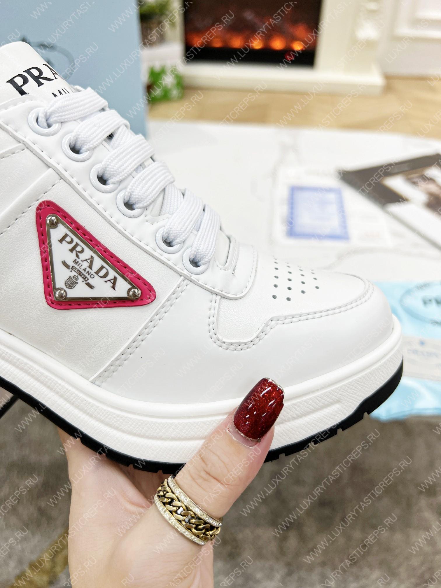 Pra*a downtown high-heeled leather sneakers white/pink 1e792m