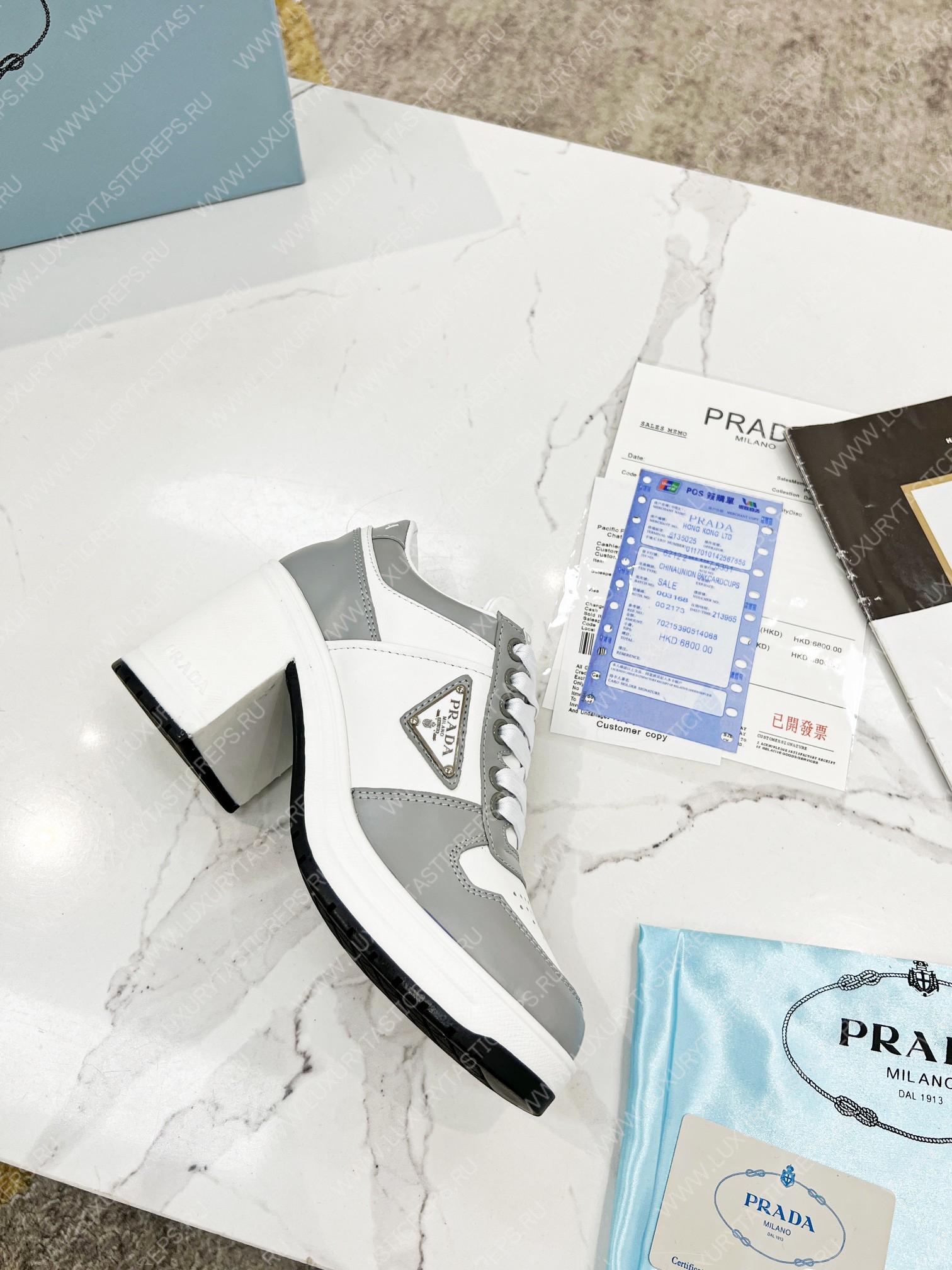 Pra*a downtown high-heeled leather sneakers white/grey 1e792m