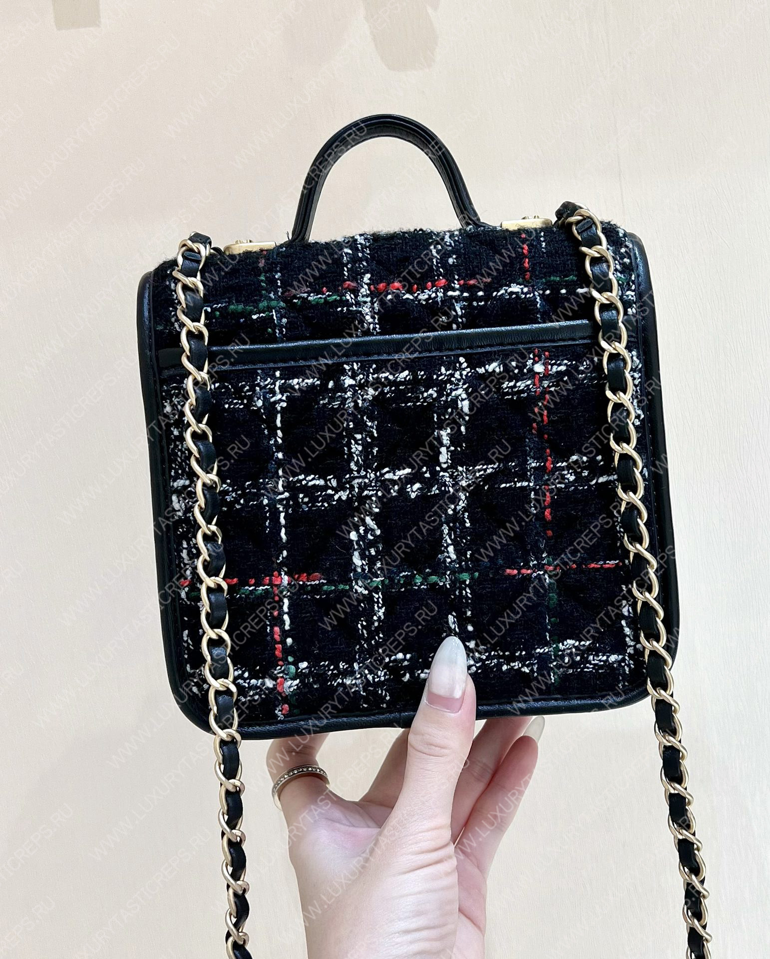 Ch*el mini flap bag with top handle black, white & multicolor as3652