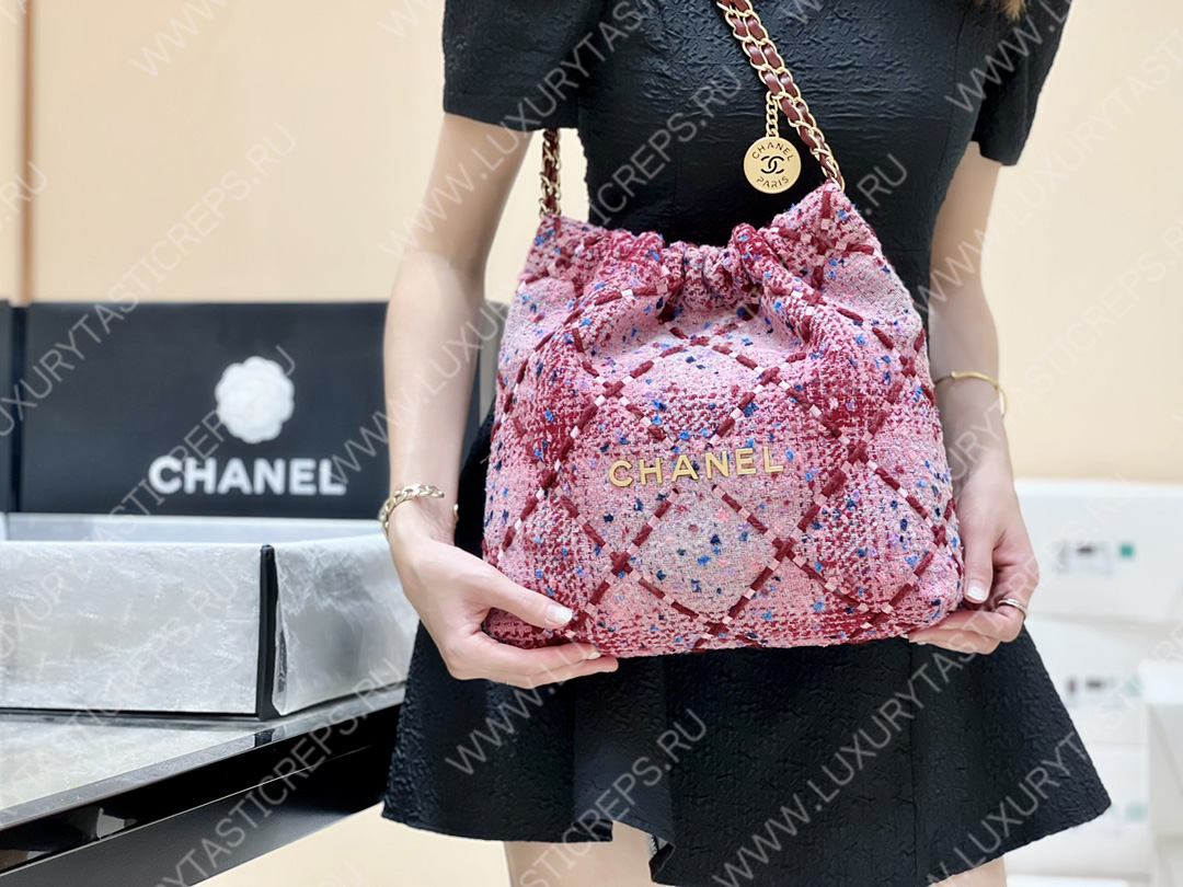 Ch*el 22 handbag pink, burgundy & multicolor as3260