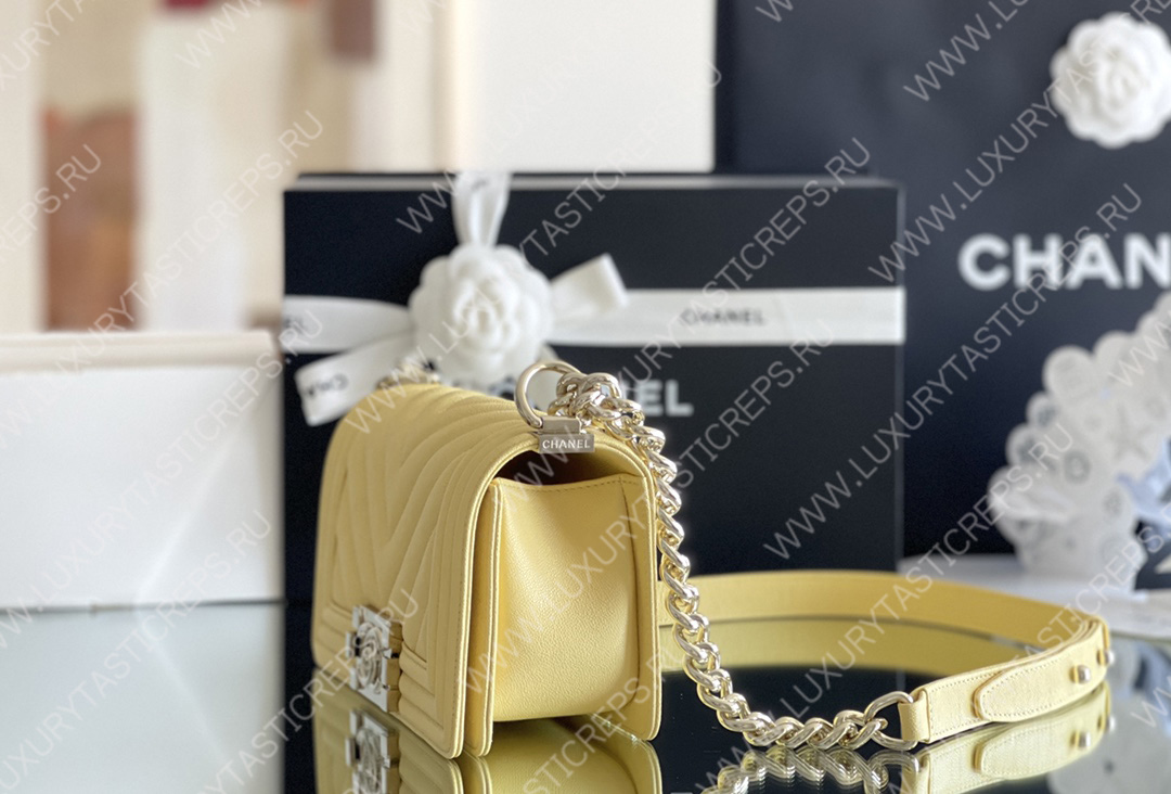 Ch*el boy handbag yellow a67086