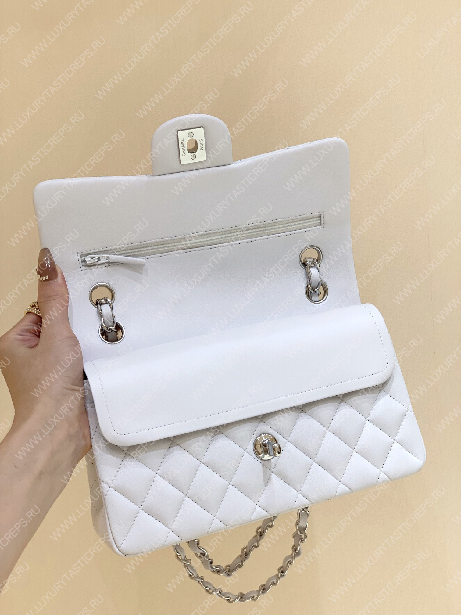 Ch*el small classic handbag bag white a01113
