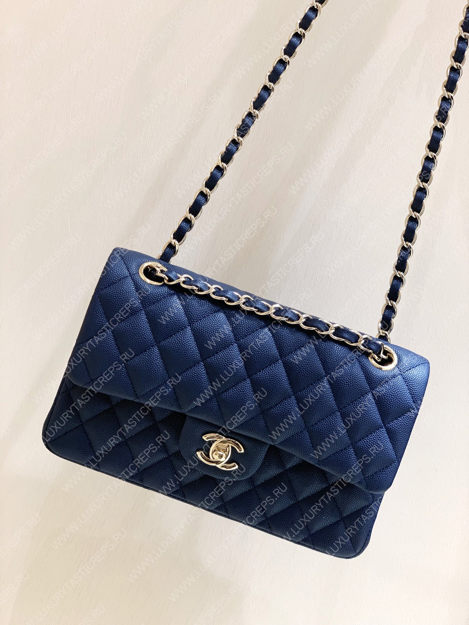 Ch*el small classic handbag bag navy blue a01113