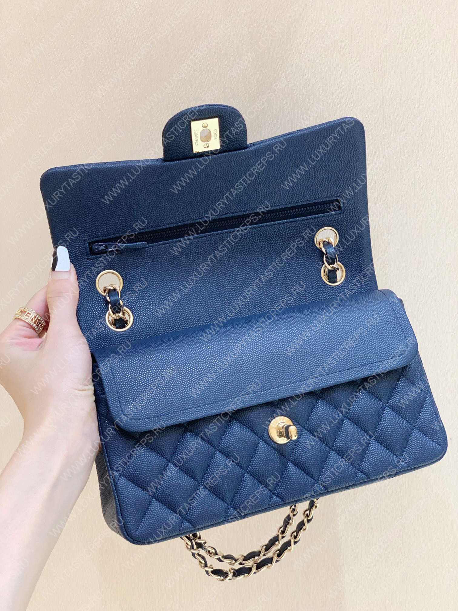 Ch*el small classic handbag bag navy blue a01113
