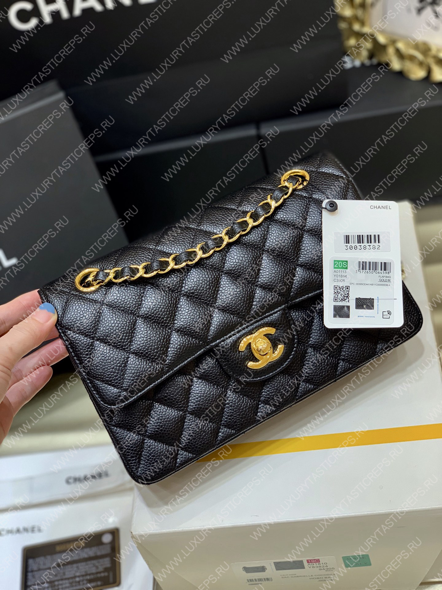 Ch*el small classic handbag bag black a01113