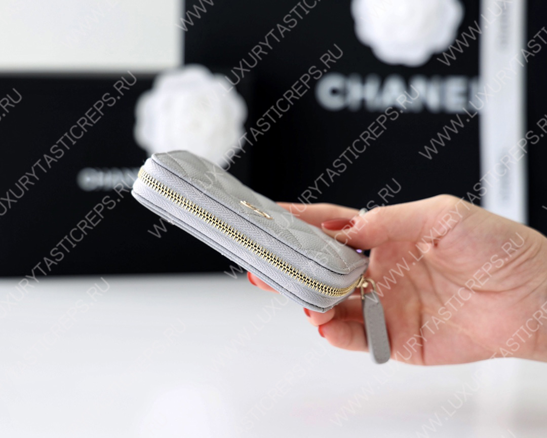 Ch*el classic zipped coin purse grey ap0216