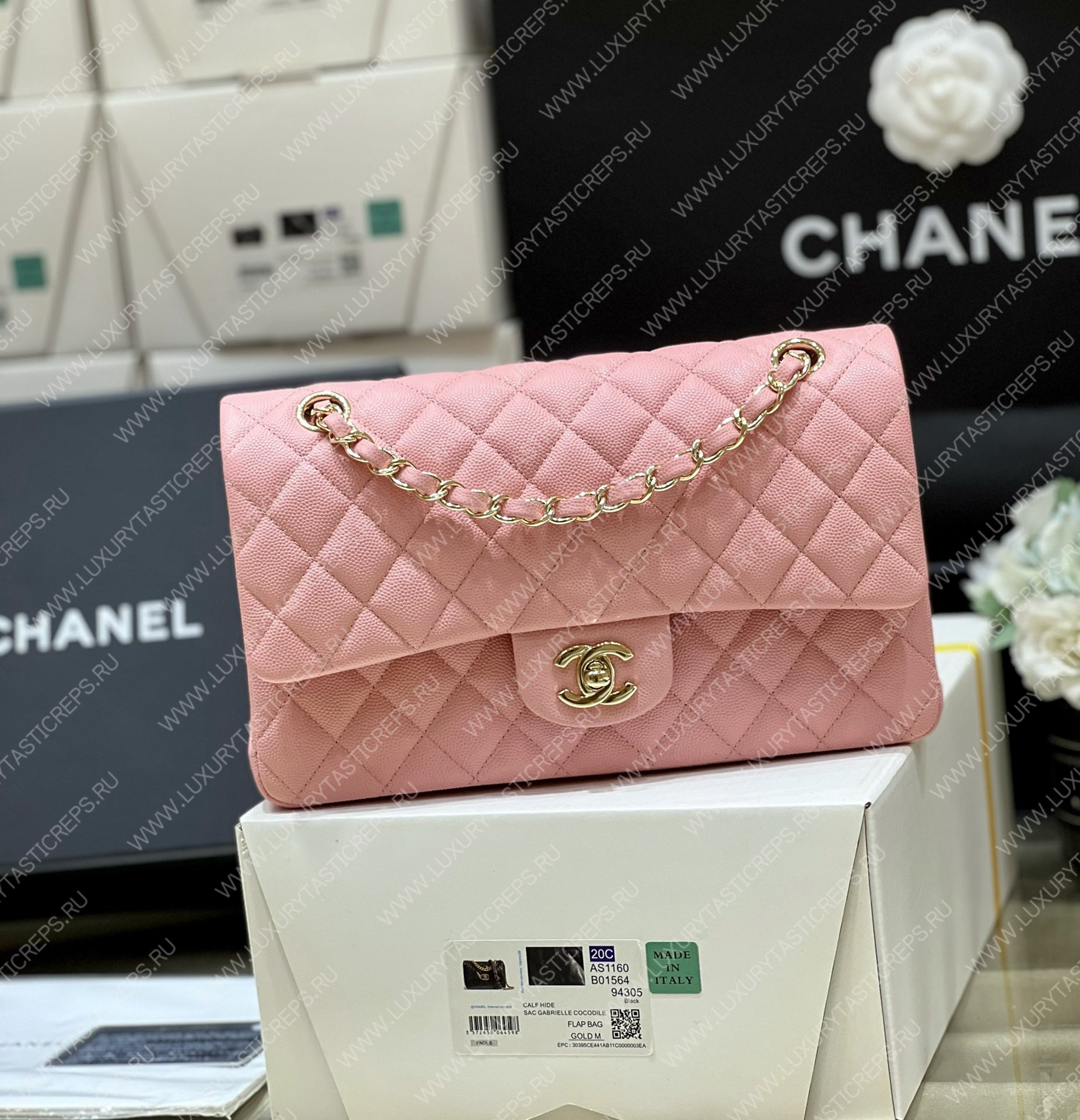 Ch*el classic handbag bag pink a01112