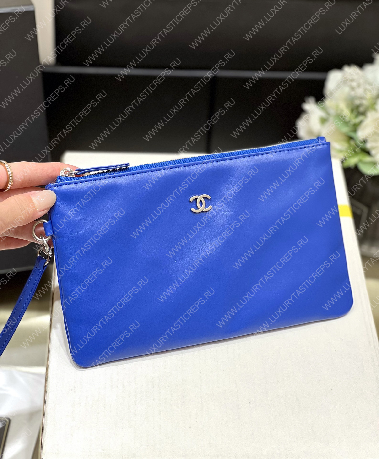 Ch*el 22 handbag blue as3261