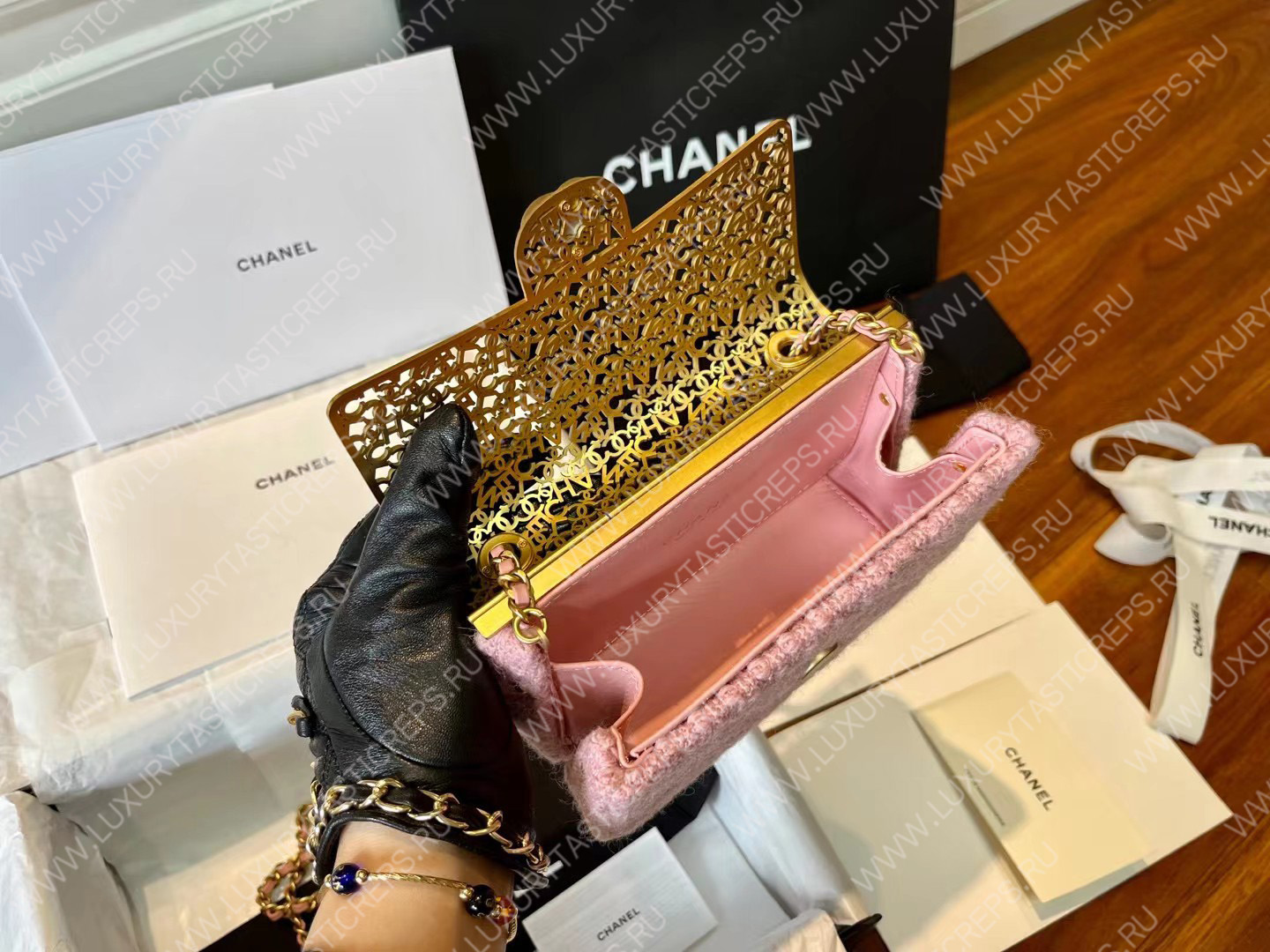 Ch*el mini evening bag light pink as3526