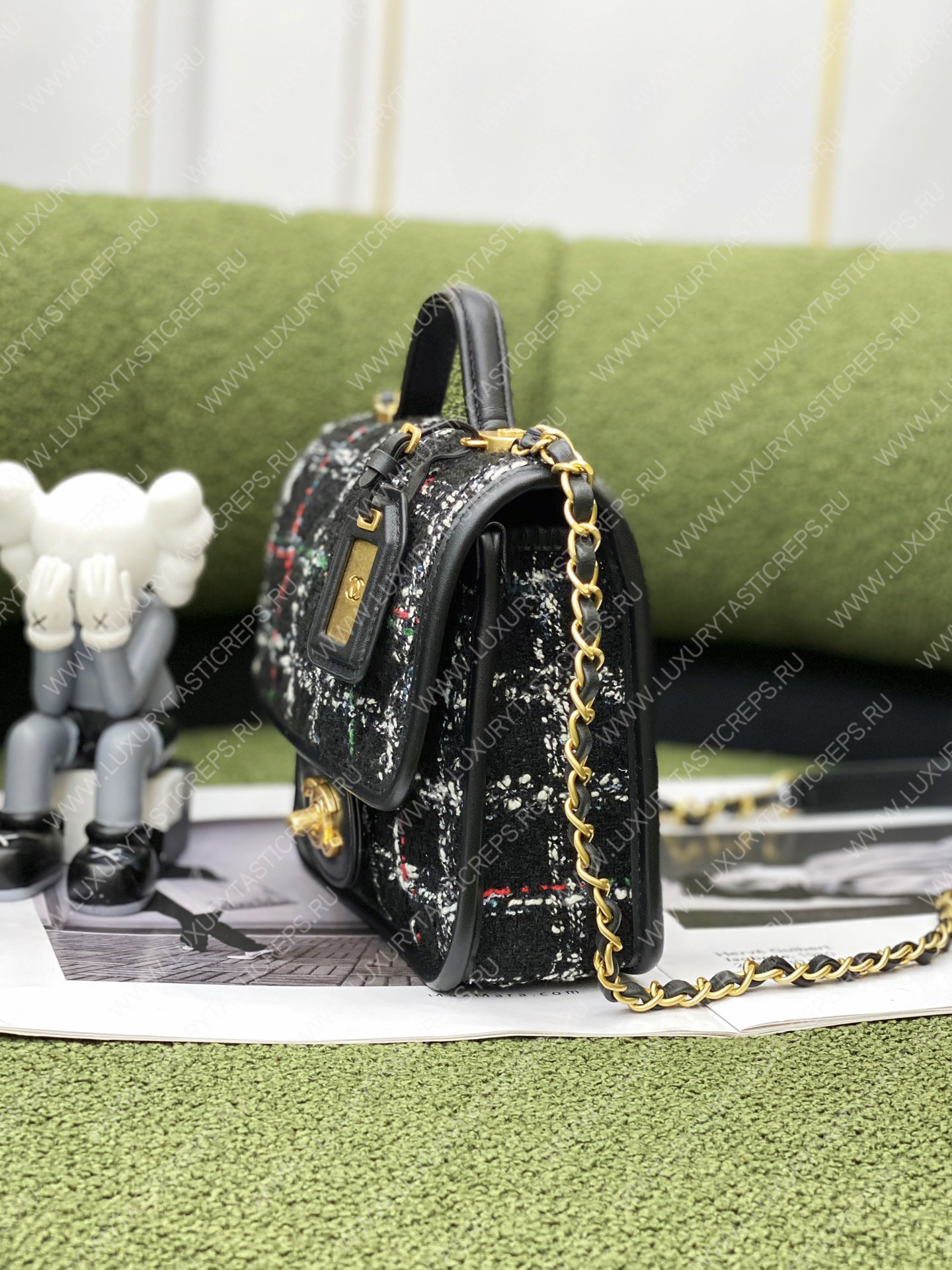 Ch*el mini flap bag with top handle black as3653