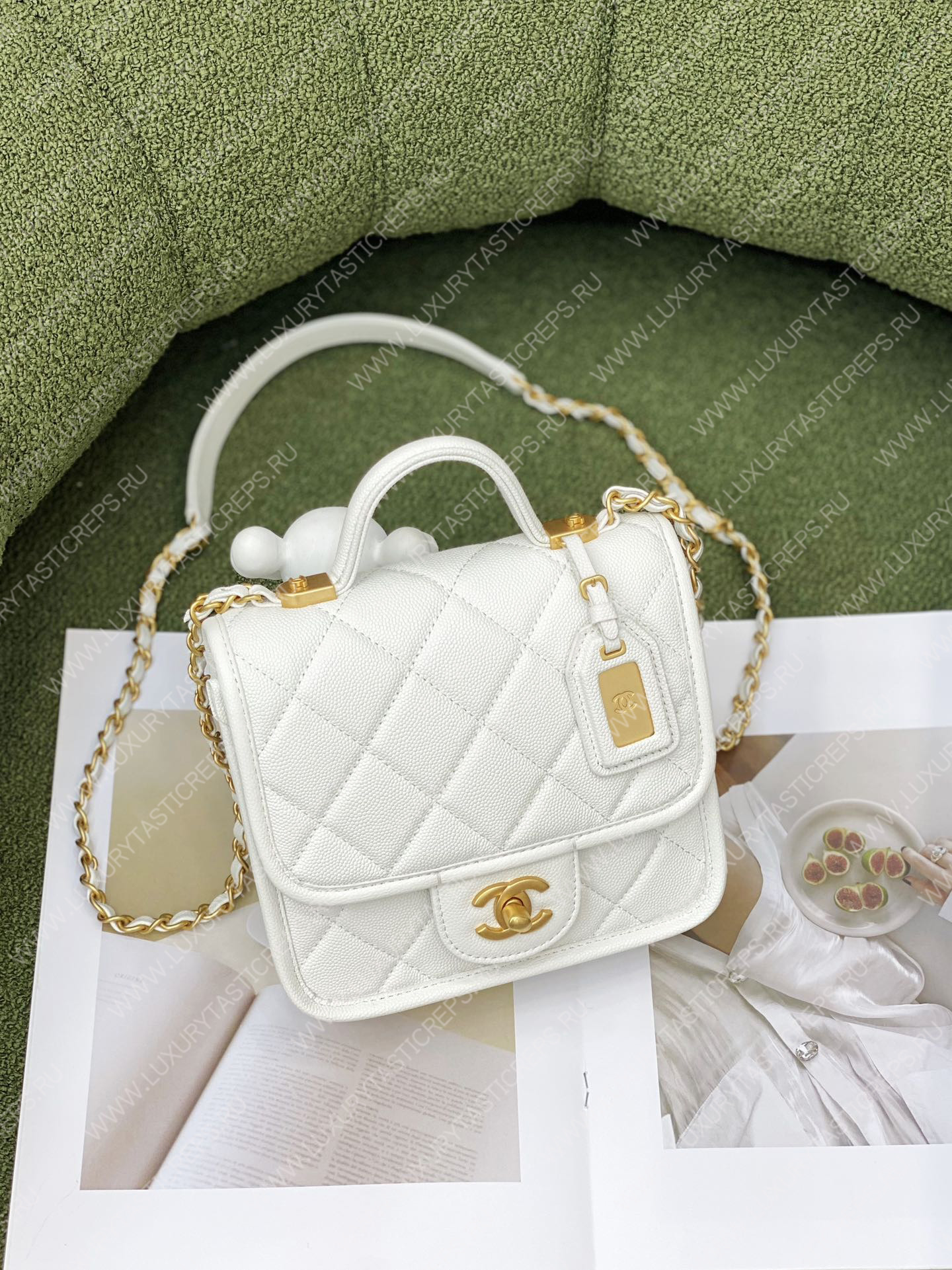 Ch*el mini flap bag with top handle white as3653