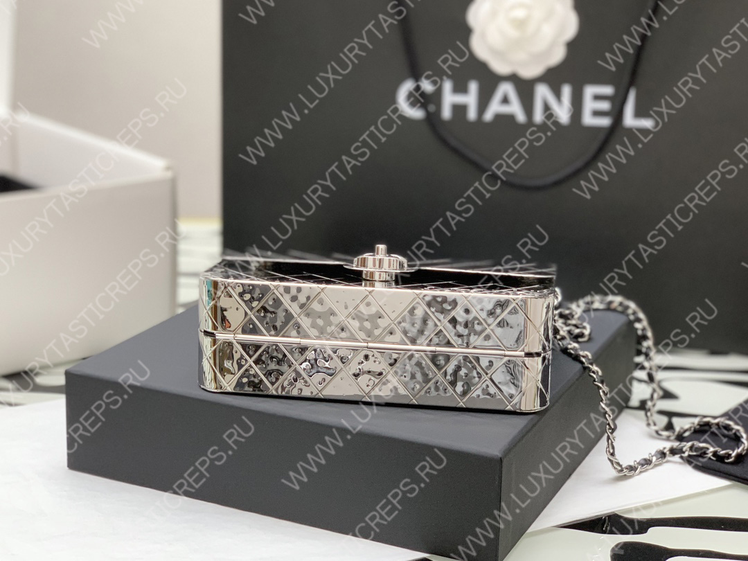 Ch*el small evening bag silver as2514