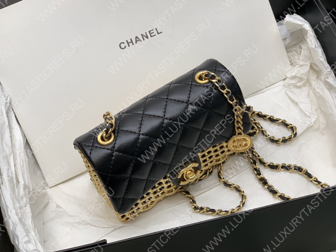 Ch*el mini evening bag black & gold as3714
