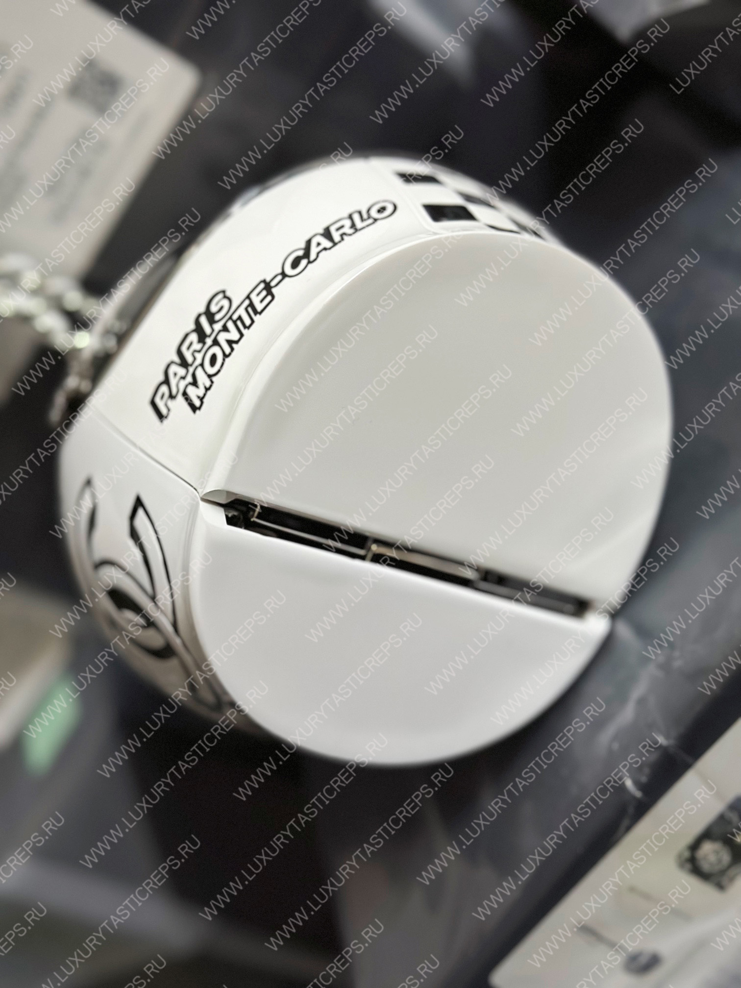 Ch*el helmet minaudiere white & black as3774