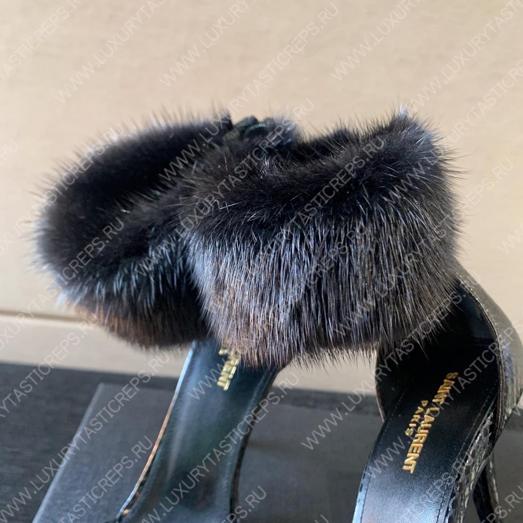 YVES SAINT LAURENT FAUX FUR-CUFF SANDALS BLACK BGS21