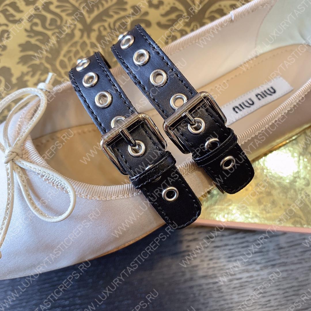 MIU MIU NAPPA LEATHER BALLERINAS OFF WHITE 5F466A