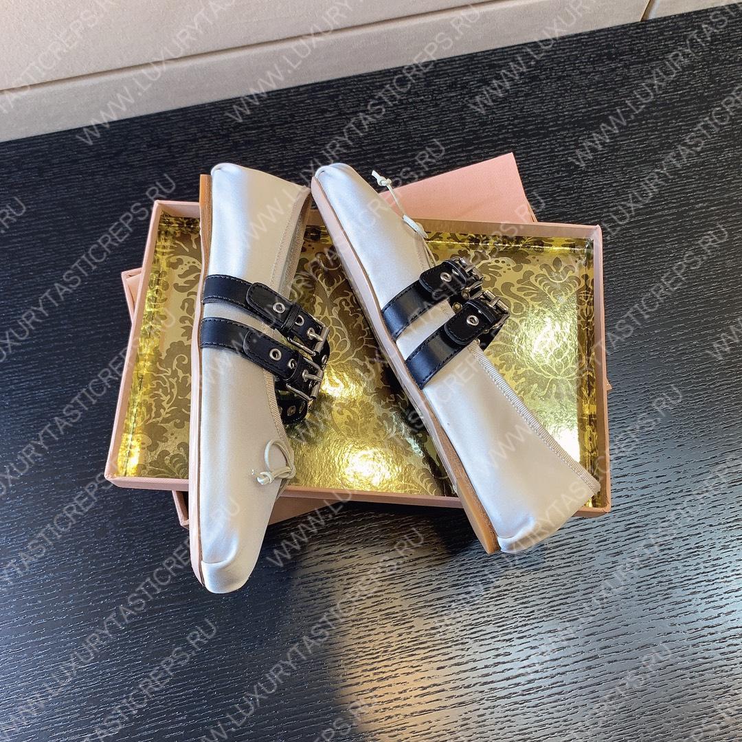 MIU MIU NAPPA LEATHER BALLERINAS OFF WHITE 5F466A