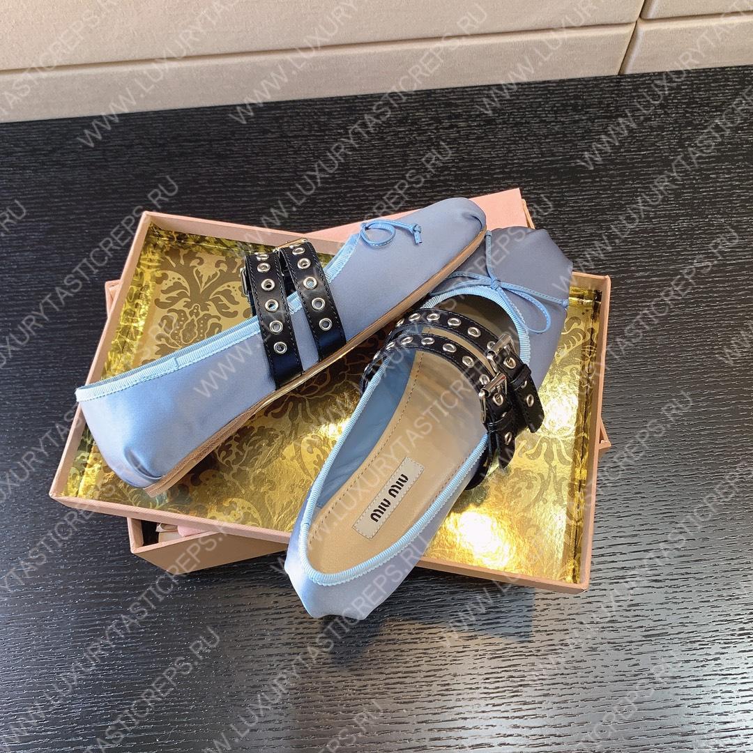 MIU MIU NAPPA LEATHER BALLERINAS BLUE 5F466A