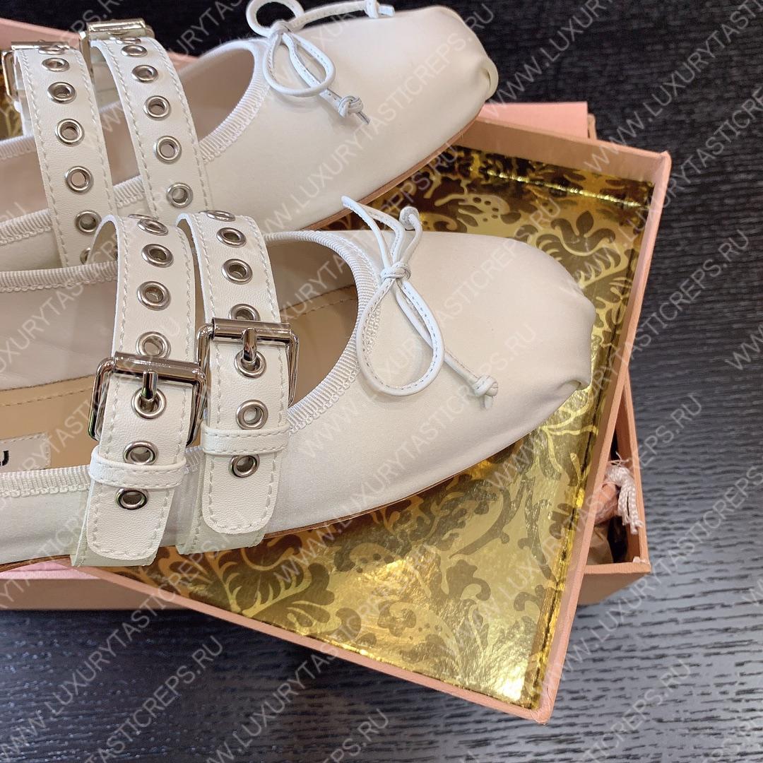 MIU MIU NAPPA LEATHER BALLERINAS WHITE 5F466A