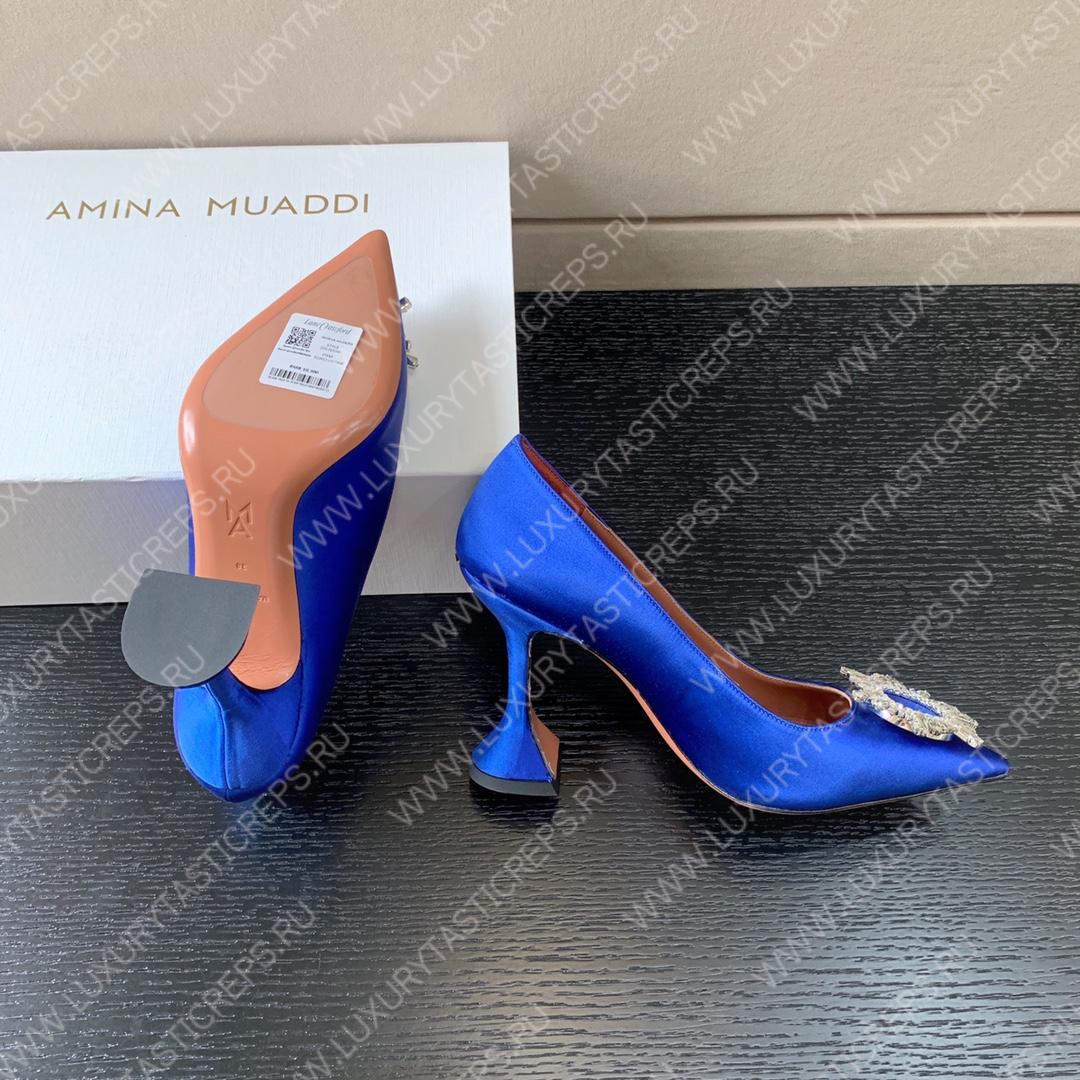 AMINA MUADDI BEGUM PATENT LEATHER PUMPS BLUE AM8001