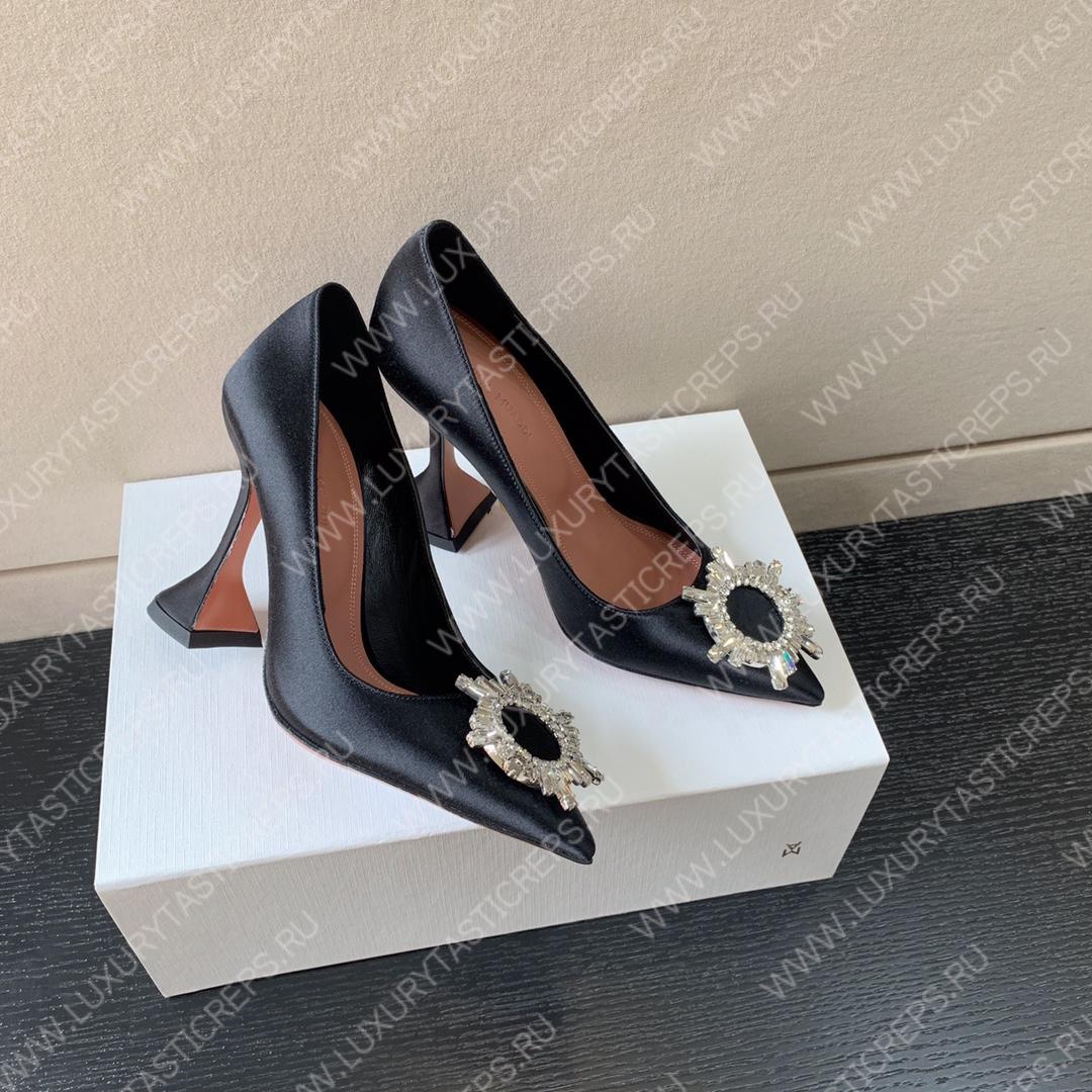 AMINA MUADDI BEGUM SATIN PUMPS BLACK AM8001