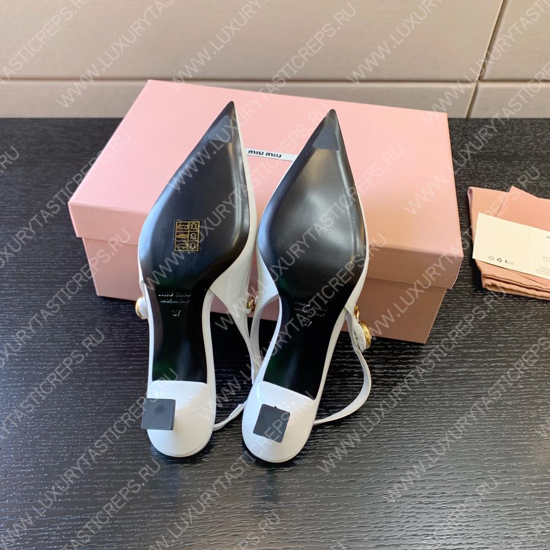 MIU MIU PATENT LEATHER SLINGBACK PUMPS WHITE 5I813D