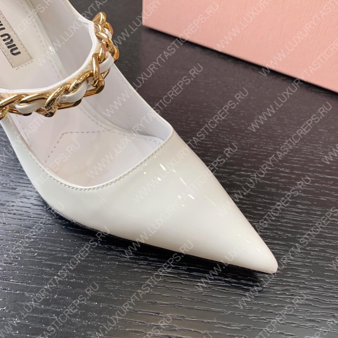 MIU MIU PATENT LEATHER PUMPS WHITE 5I814D