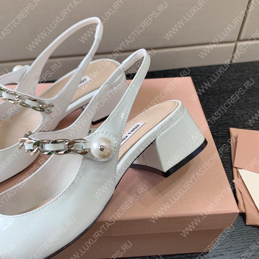 MIU MIU MARY JANE SLINGBACK PUMPS WHITE AND BLACK 5I446D