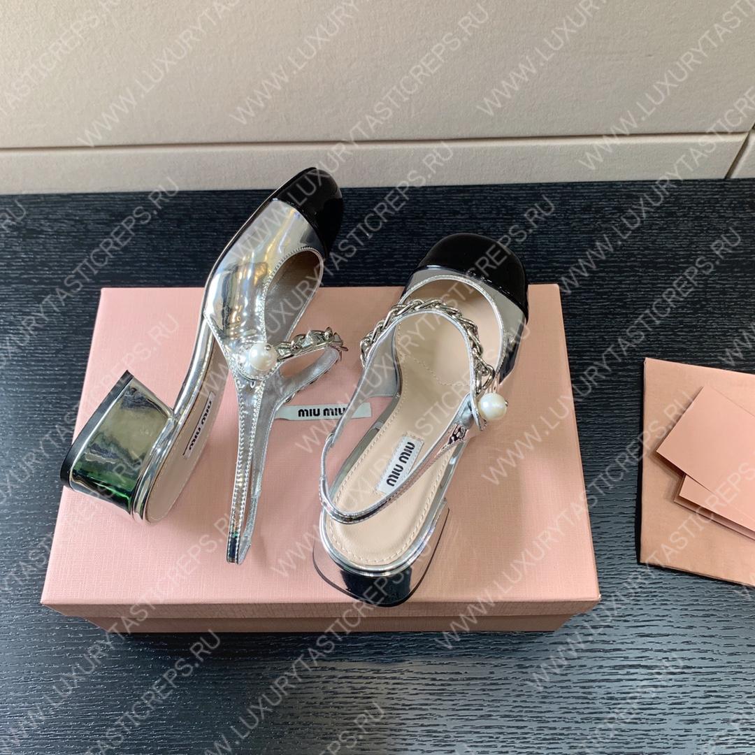 MIU MIU SLINGBACK PUMPS ALABASTER SILVER 5I460D