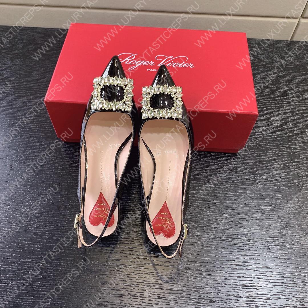 ROGER VIVER SLINGBACK PUMPS LEATHER BLACK RVW6383