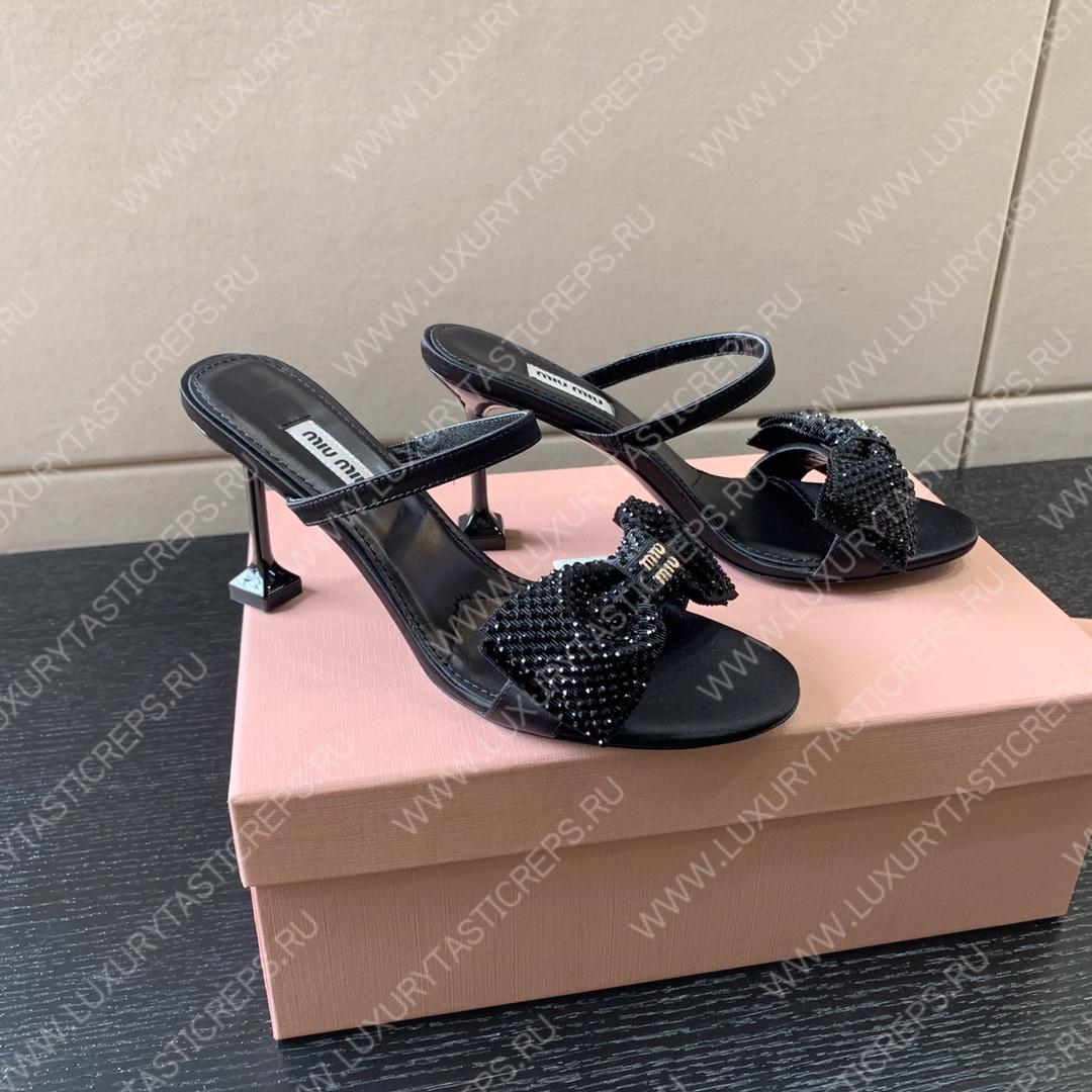 MIU MIU SATIN BOW SANDAL BLACK 5XX571