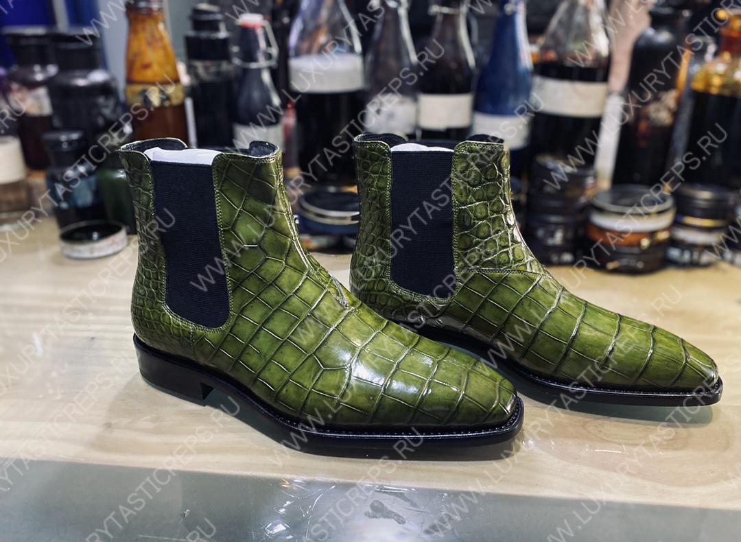 BERLUTI ALLIGATOR LEATHER BOOTS GREEN S3204-E2