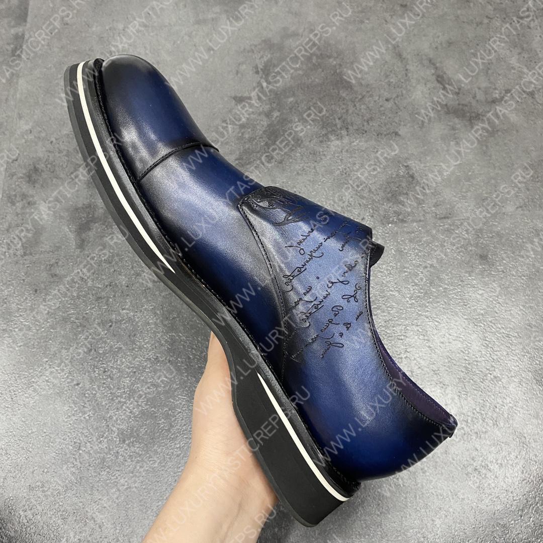 BERLUTI ALESSIO PADOVA SCRITTO LEATHER DOUBLE MONK SHOE BLUE S5527