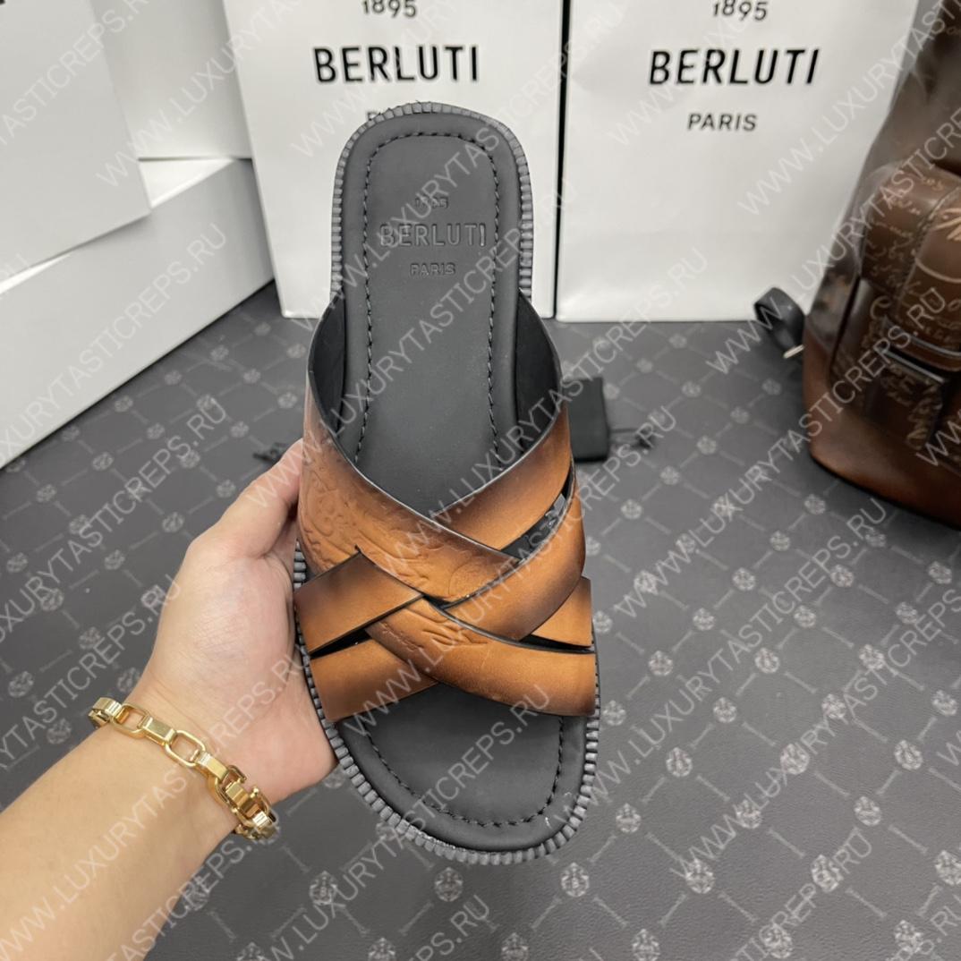 BERLUTI SIFNOS SCRITO LEATHER SANDAL BROWN S5439-V33
