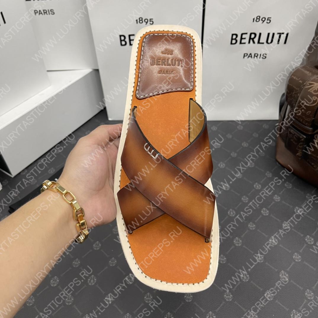 BERLUTI ELIO PATMOS LEATHER SANDALS ORANGE 811572