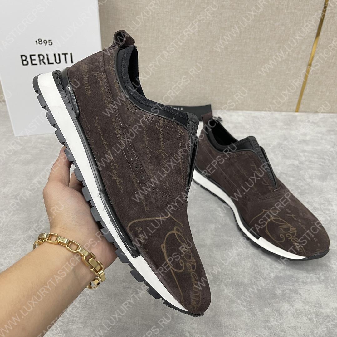 BERLUTI FAST TRACK SCRITTO SNEAKER DARK BROWN S6065-V2