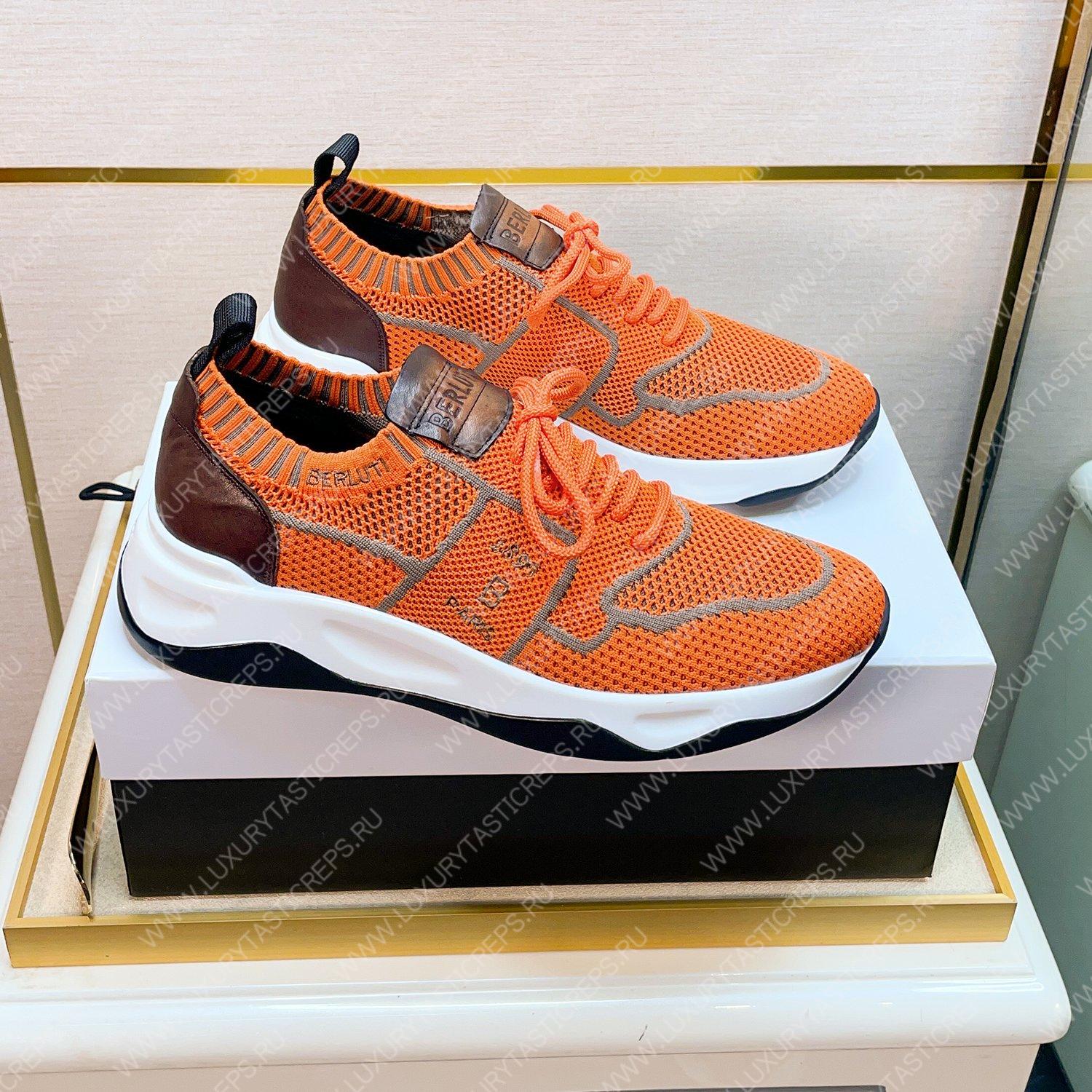 BERLUTI SHADOW KNIT SNEAKERS ORANGE S4918