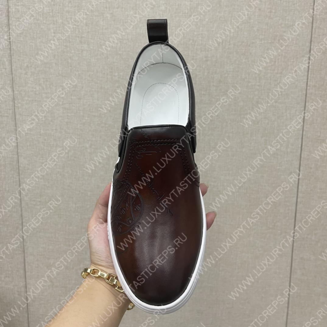 BERLUTI PLAYTIME SCRITTO SLIP-ON DARK BROWN S5685-V2