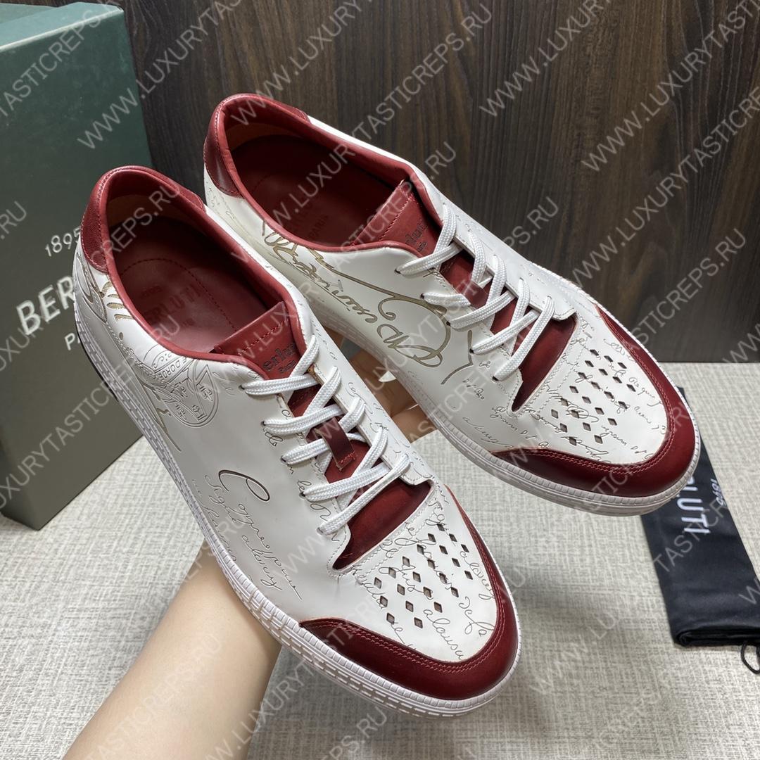 BERLUTI PLAYTIME SCRITTO SNEAKER WHITE AND RED S5304-V31